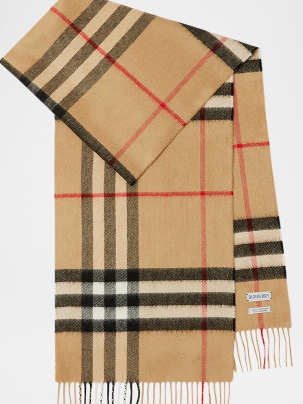 Burberry Beige Check Wool Scarf with Black and Red Accents